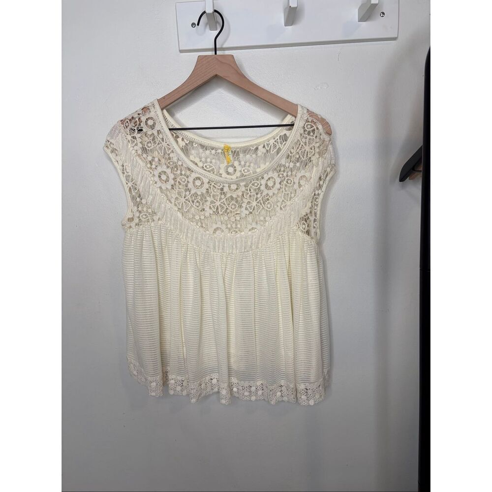 Free People Lace Short Sleeve Top